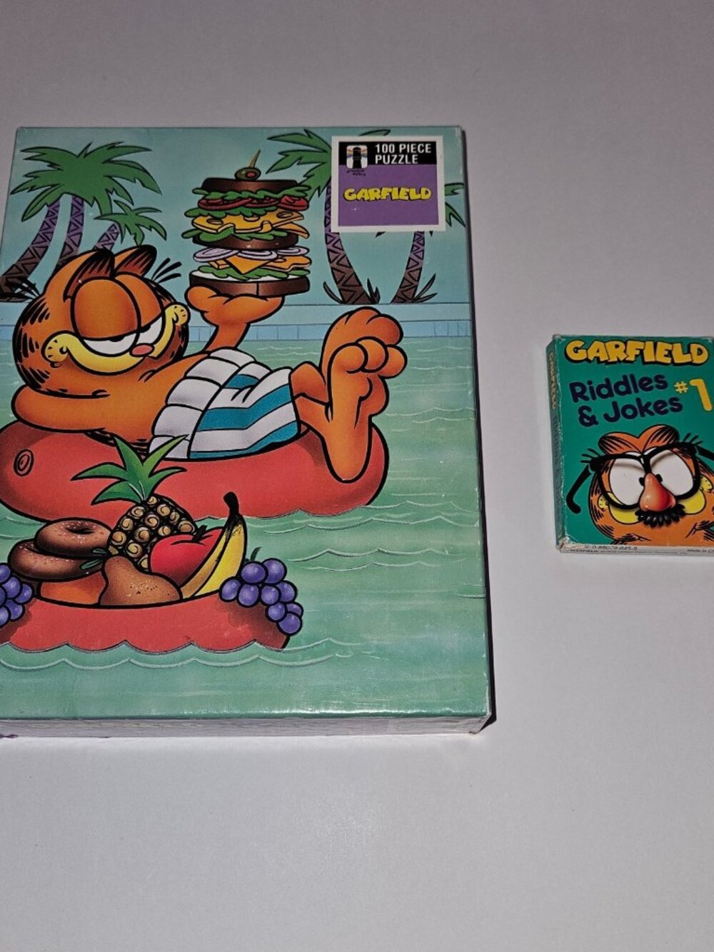 VTG 1978 Garfield 100 pc Puzzle Sandwich Rainbow Works Riddles & Jokes Cards Lot